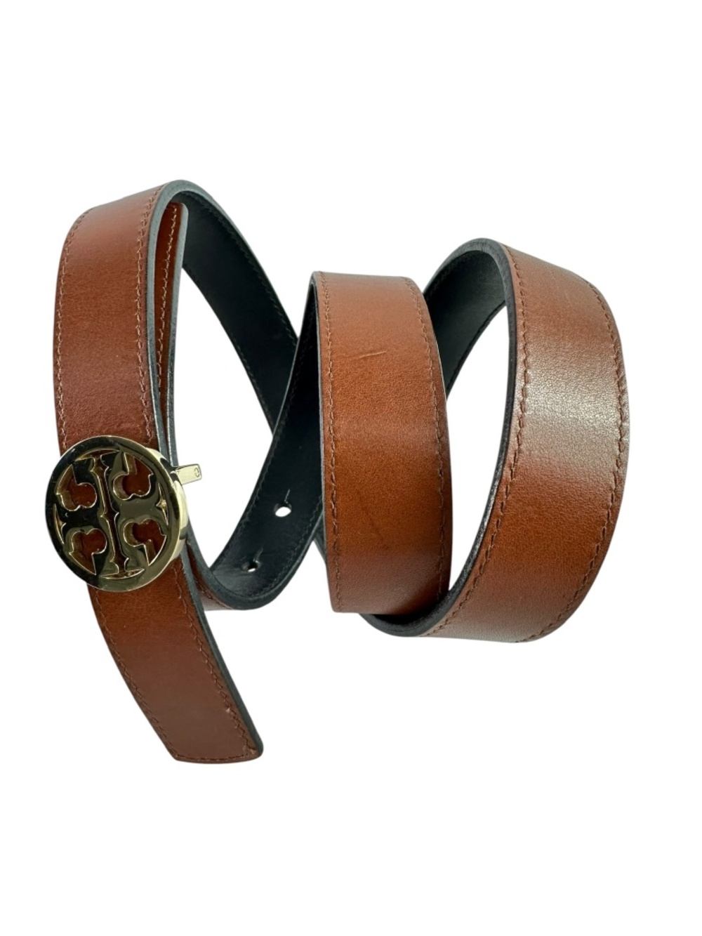 Genuine TORY BURCH Black Brown Leather Belt Unisex Reversible 36